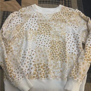 American Eagle Outfitters White and Gold Patchwork Sweater